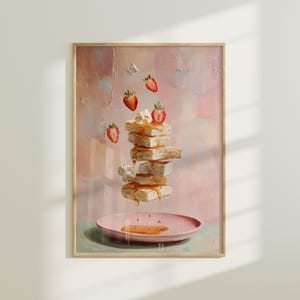 Whimsical Pancake Stack Print – illustration of fluffy pancakes with syrup and berries. Fun décor for breakfast nook | Instant Download