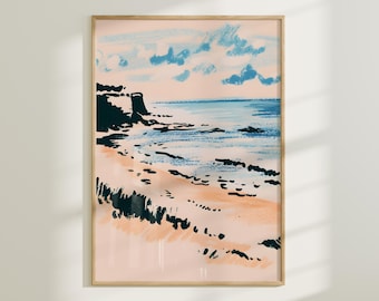 Retro Beach Scene Print – Vintage Coastal Wall Art (Digital Download)