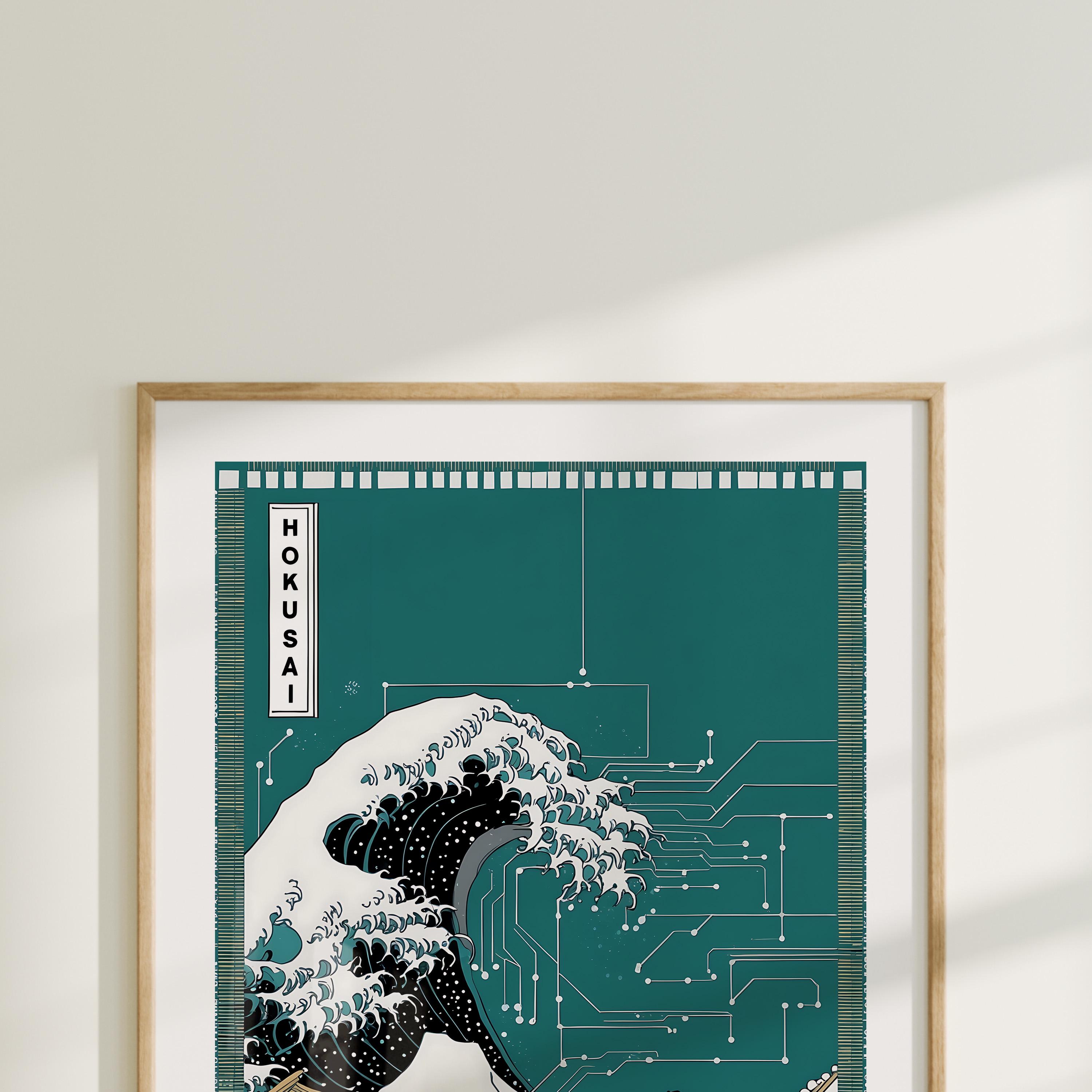 シズクノメ　アートボード Hokusai Great Wave Tech Art, Circuit Board Design Wall Print