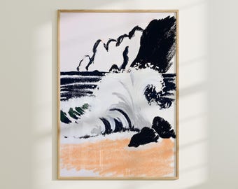 Retro Ocean Wave Print – Coastal Beach Art (Digital Download)