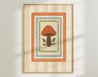 Folk Art Mushroom Print – Botanical Cottagecore Decor (Digital Download)