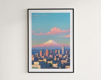 Tokyo Sunset Art Print, Japan Travel Poster (Digital Download)