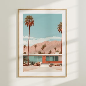 Retro Pastel Palm Springs Art Print | Mid-Century Modern Architecture Wall Art | Retro Palm Springs California Poster | Mid-century decor