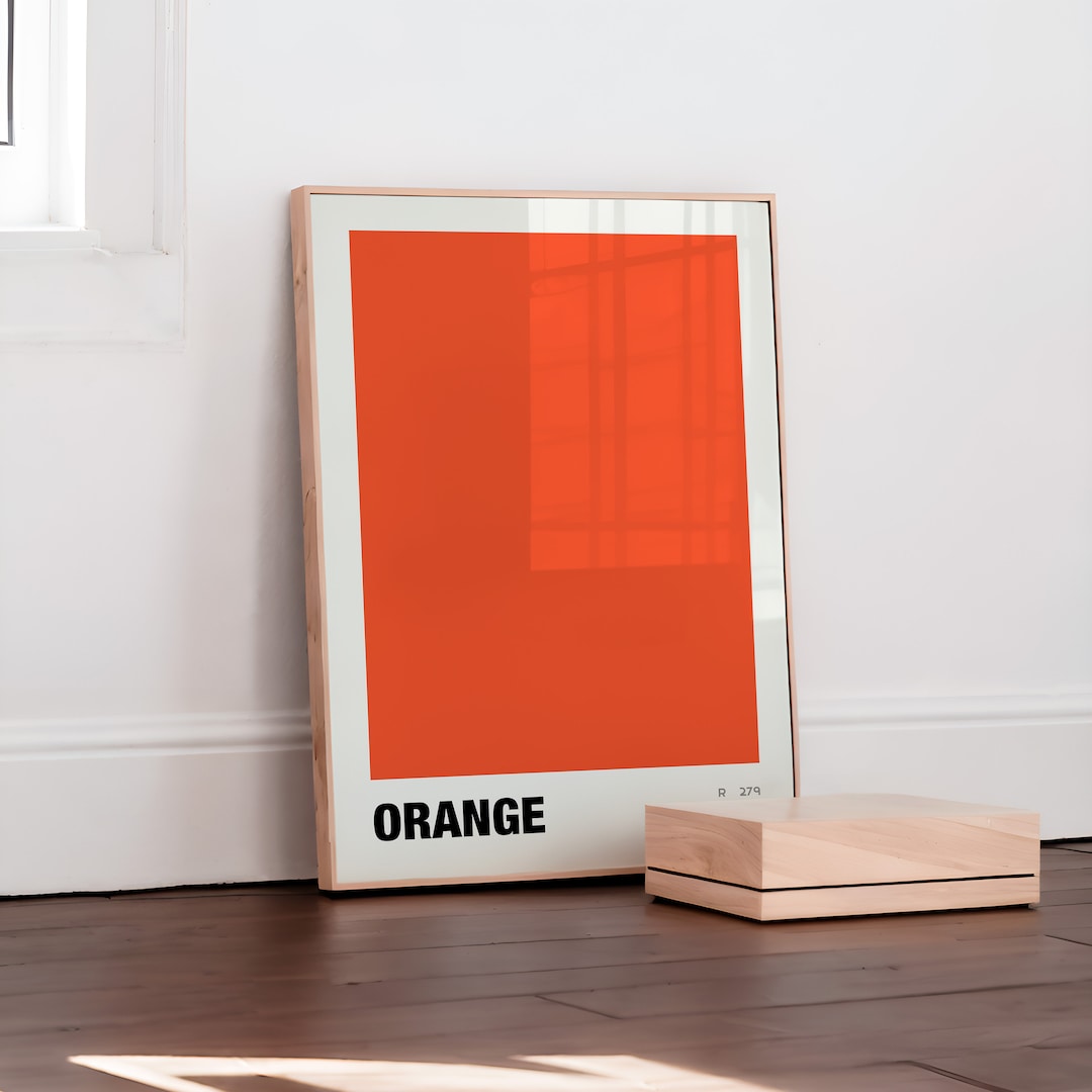 Mid Century Modern Orange Wall Art, Minimal Orange Wall Art, Color