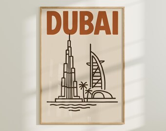 Dubai Travel Poster – Burj Khalifa & Al Arab Line Art (Digital Download)