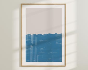 Muted Blue Minimalist Wall Art, Abstract Japandi Style Print, Textured Modern Bedroom Decor, Calm Living Room Artwork, Neutral Blue Painting