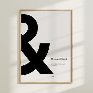 Das kaufmännische Und-Zeichen Typografie, schwarzes Typografie Plakat, minimalistische Wandkunst, Abstrakt, Helvetica, typografischer Stil, Graues Office Poster