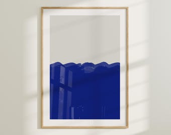 Dark Navy Blue Minimalist Wall Art, Abstract Japandi Bedroom Print, Moody Modern Living Room Decor, Textured Large Wall Art Painting