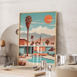 Physical Prints - Vintage Pastel Palm Springs Art Print | Mid-Century Modern Architecture Wall Art | Retro Palm Springs California Poster
