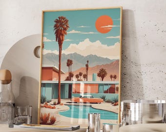 Physical Prints - Vintage Pastel Palm Springs Art Print | Mid-Century Modern Architecture Wall Art | Retro Palm Springs California Poster