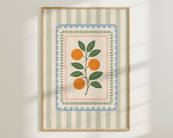Stampa botanica di un albero d'arancio – Arte popolare da cucina d'epoca (download digitale)