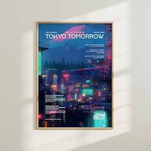 Mount Fuji Futuristic Wall Art, Neon Cyberpunk Japan Print, Tokyo Anime Landscape Poster, Sci-Fi Japan Wall Art Room Decor Gift, Japan Art