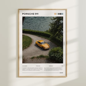 Revista estilo Porsche 911 junto al lago de Como, impresión Porsche vintage, arte de la pared Porsche, cartel de coches vintage, cartel antiguo de Porsche, Porsche minimalista