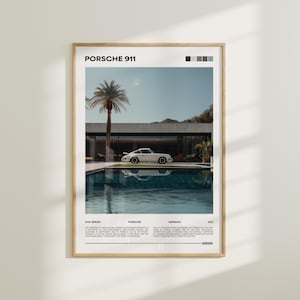 Car by the Pool, Vintage Sports Car Print, German Car Wall Art, Magazine Car Poster, Old Classic Car Art, Car Garage Wall Art,  Men&#39;s Gift
