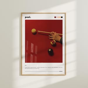 Arte mural con bolas de billar retro, decoración vintage de mesa de billar, impresión de sala de billar de los años 70, póster de sala de juegos, ilustración de juego de bolas de billar