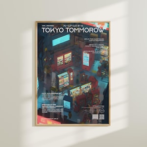 Arte mural ciberpunk japonés, póster estilo revista, decoración futurista de Tokio, ambiente neón urbano, obra de arte estética inspirada en el anime, ambiente japonés