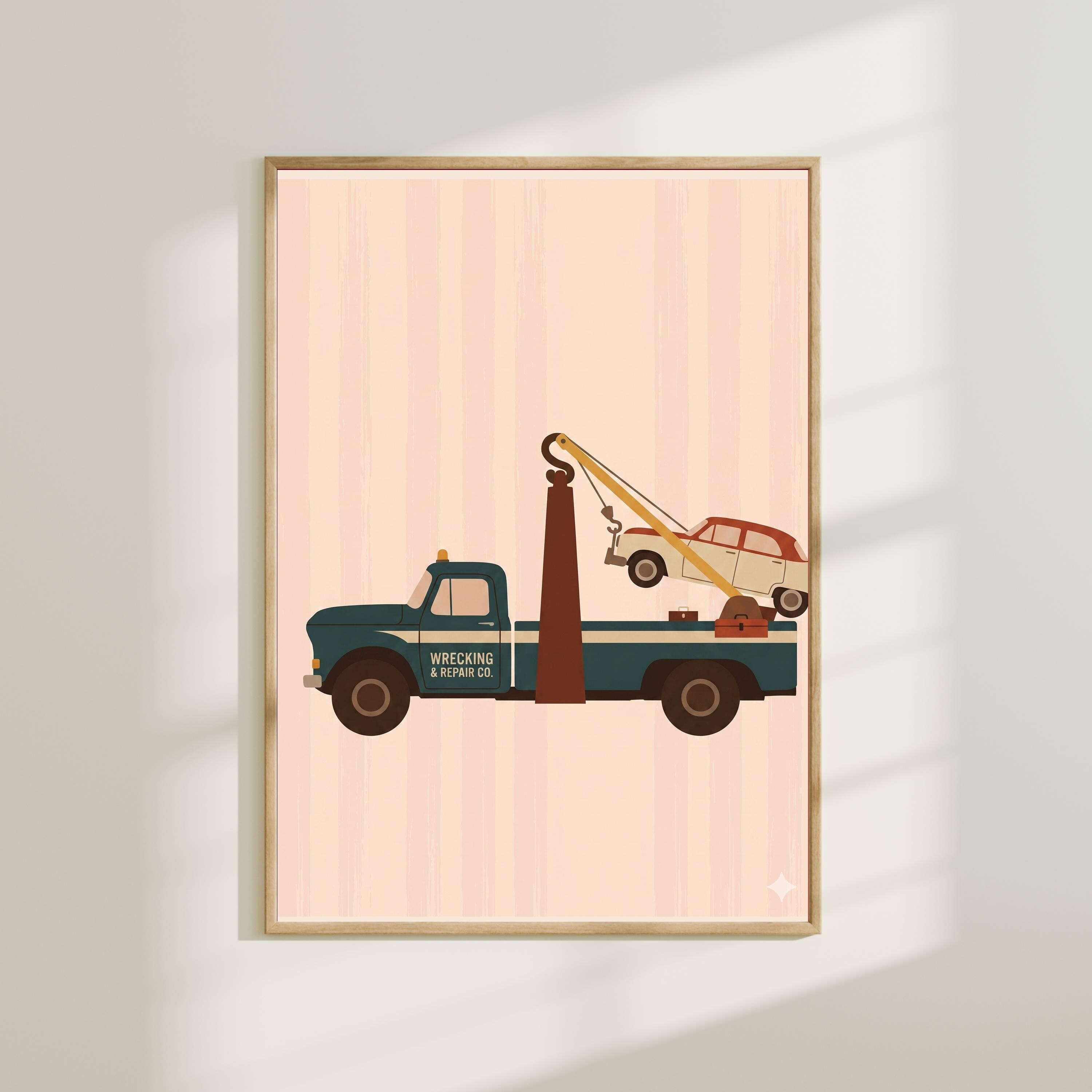 Vintage Tow Truck Nursery Wall Art - Retro Car Print for Boys Room