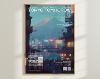 Cyberpunk Mount Fuji Art Print, Neon Tokyo Landscape (Digital Download)