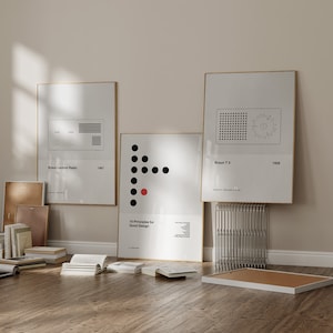 Dieter Rams Set of 3 prints, 10 Principles for Good Design, Bauhaus Exhibition Poster, Lectron Radio, Geometric Print, less but better art