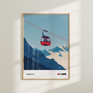 Minimalist Snowy Mountain Wall Art, Winter Wonderland Painting, Cable Car Scene Printable, Cozy Forest Landscape Decor, Snowy Art Decor