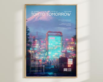 Mount Fuji Cyberpunk Poster, Tokyo Futuristic Art (Digital Download)