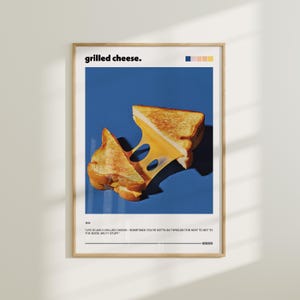 Impresión de arte de sándwich de queso a la parrilla, cartel de tostadas de queso, impresión de alimentos, arte del pan, arte de la comida, decoración moderna de la pared de la cocina, cartel del restaurante