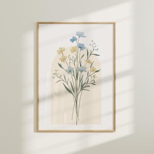 Boho Floral Watercolor Art, Wildflowers Minimalist Prints, Modern Bouquet Wall Art, Flower Gallery Art for Home Decor, Minimalist Floral Art