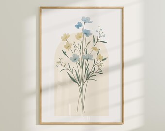 Boho Watercolor Floral Print, Minimalist Bouquet (Digital Download)