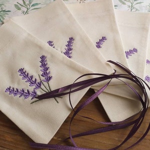 Set of 5 Handmade Embroidered Lavender Pouch| Cotton Bags with Satin Strings| Gift Satchets