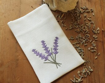 Handmade Embroidered English Lavender Pouch| Cotton Bag with Satin String| Gift Satchet