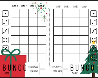 Red and Green Christmas Bunco Cards Digital Download