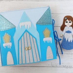 Quiet book Dollhouse pattern, Blue Castle Felt book pattern, Felt doll Pattern with clothes set, Dress up Doll, Busy book pattern for girl