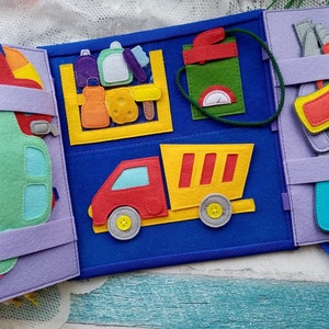Modèle de livre silencieux sur les transports, modèle de livre en feutre pdf, tutoriel de livre montessori doux, idées de couture de livres occupés pour les enfants de 2, 3, 4 ans
