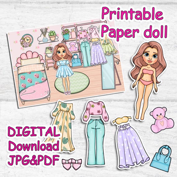 Blythe paper doll clothes cut out, Printable paper doll digital PDF instant download, printable doll house, Busy book activity, Paper DIY