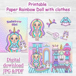Unicorn paper doll clothes cut out, Printable Blythe paper doll digital PDF instant download, printable doll house, Busy book activity,  DIY