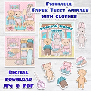 Printable Paper Teddy doll house, printable Teddy clothes set, Printable Paper dollhouse, Holiday Blythe paper doll Busy book printable kids