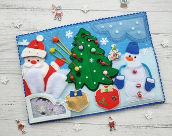 Kerst rustig boek patroon pdf, viltboekpatroon, kerstman patroon, baby activiteit boek svg, sensorisch boek kinderen, vilt naaipatroon