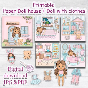 Printable Paper Blythe doll house, printable Doll with cat and clothes set, Holiday Blythe paper doll dress, Busy book printable crafts kids