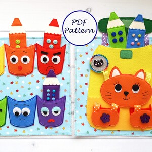 Color sorting Quiet book Pattern , Felt activity book pattern pdf, Soft sensory book template, Busy book sewing ideas for toddler