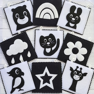 Patrón de libro tranquilo de alto contraste, patrón contrastante de estimulación infantil, tarjetas de fieltro en blanco y negro para bebés svg, pdf Montessori para recién nacidos