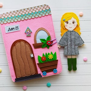 Felt Dollhouse Quiet book pattern pdf, Felt doll Pattern with clothes set, Dress up Doll, Felt book pattern for girl