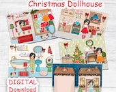 Christmas Paper doll house printable, printable doll with a set clothes, Holiday Blythe paper doll dress up, Busy book printable crafts kids