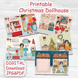 Christmas Paper doll house printable, printable doll with a set clothes, Holiday Blythe paper doll dress up, Busy book printable crafts kids
