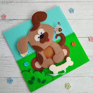 Dog Quiet book pattern PDF & Tutorial pages, Felt activity book pattern svg, Quiet book ideas, Sensory toys, Felt sewing pattern for toddler