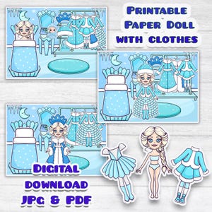 Blue Blythe paper doll clothes cut out, Printable paper doll digital PDF instant download, printable doll house, Busy book activity