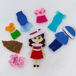 Felt doll pattern and 8 sets of clothes, Felt dress up doll pattern, Felt Pattern pdf for girl