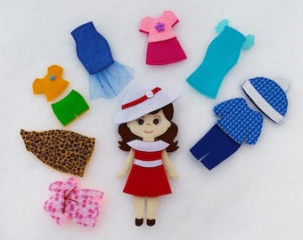Felt doll pattern and 8 sets of clothes, Felt dress up doll pattern, Felt Pattern pdf for girl