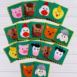 Felt memory game PDF Pattern, Farm animals Matching Cards, Educational toys for kids, Felt toy pattern, Travel Toys for toddlers