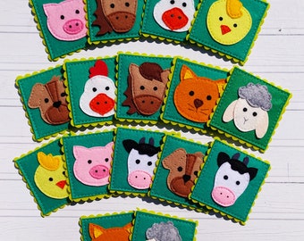 Felt memory game PDF Pattern, Farm animals Matching Cards, Educational toys for kids, Felt toy pattern, Travel Toys for toddlers