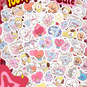 Cuts BT21 Stickers | kawaii BTS Stickers 24/49/84 PCS | Vinyl Waterproof Stickers | Phone case, Journal, Water Bottle